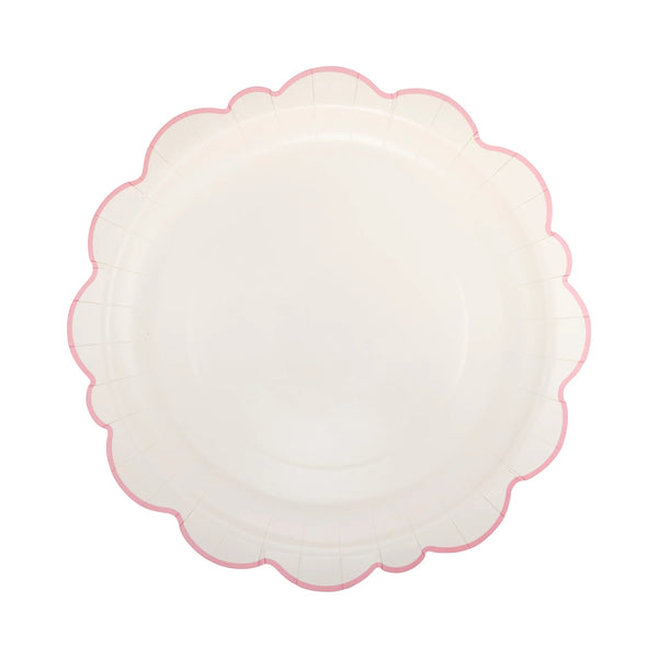 Pembroke Pink Edge Scallop 12 inch Plates styled for a chic party with matching decor.