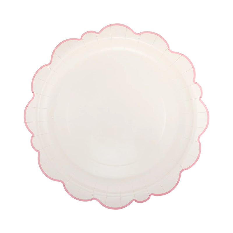 Pembroke Pink Edge Scallop 12 inch Plates styled for a chic party with matching decor.