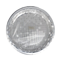 Close-up of Silver Disco Ball Plates showcasing their reflective design, ideal for New Year’s party setups and bachelorette disco decor.