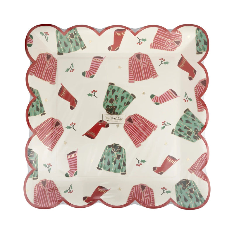 set of 8 christmas paper plates with christmas pj design