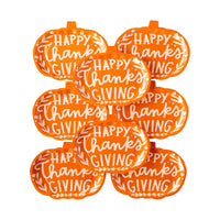 Pumpkin Shaped Paper Happy Thanksgiving Plates showcasing how many plates come in a package