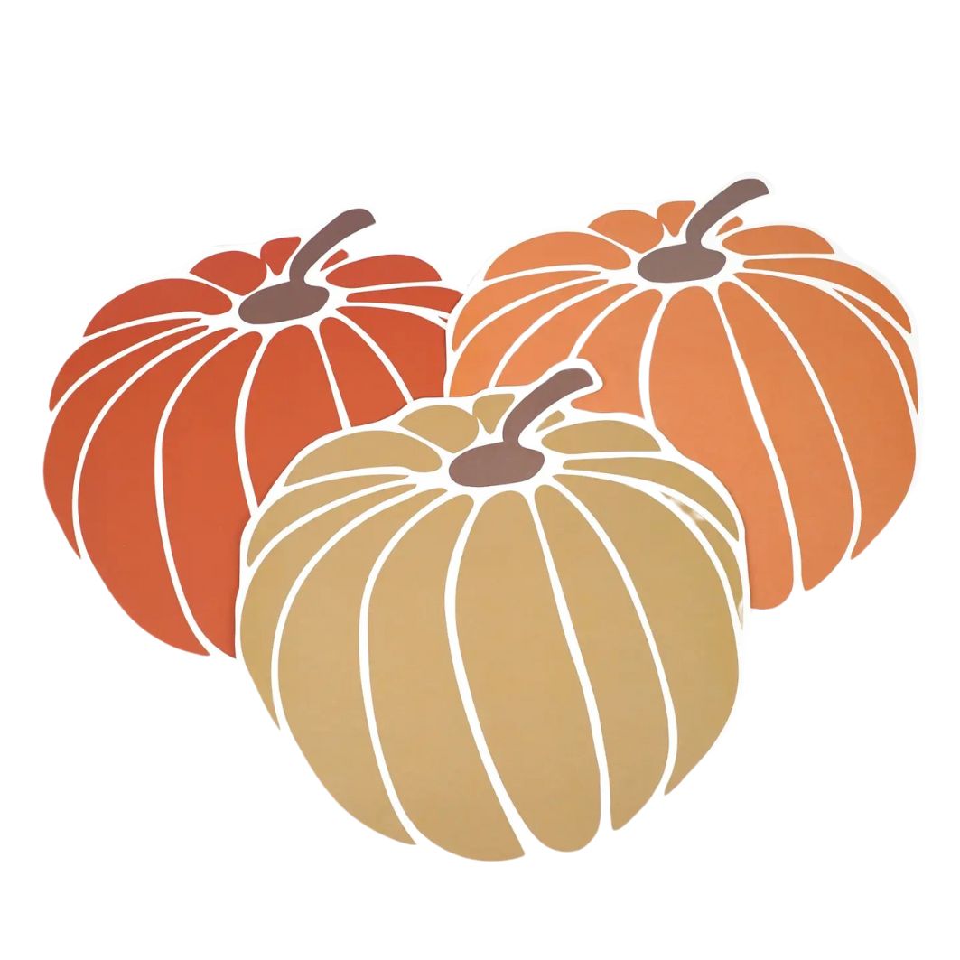 Pumpkin paper placemats in orange and tan - perfect for your disposable Thanksgiving tableware.