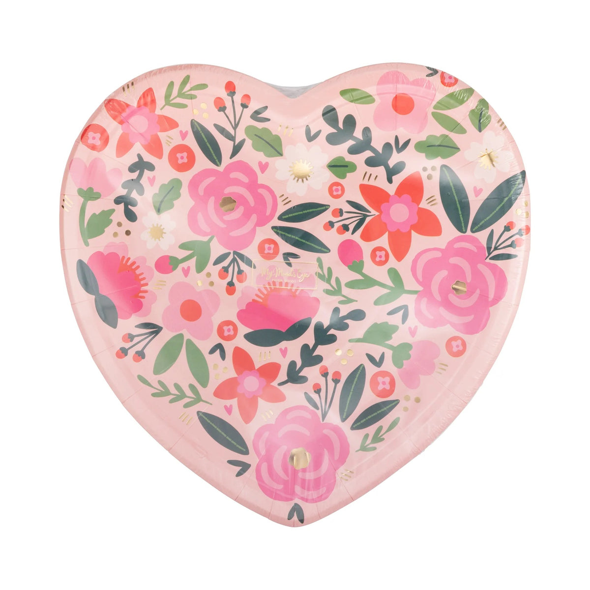 Heart-shaped Valentine plate featuring a floral design with pink, red, and green details