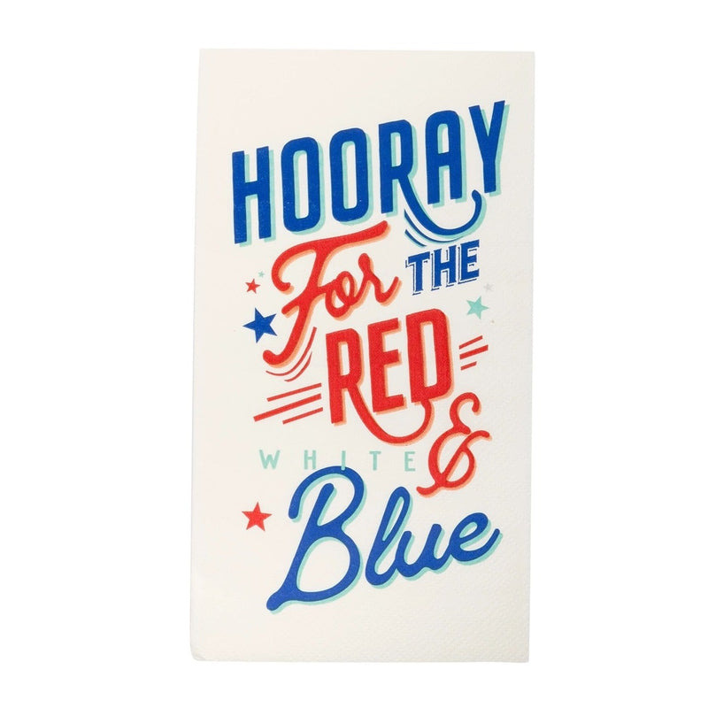 Hooray for the red white and blue paper dinner napkins.