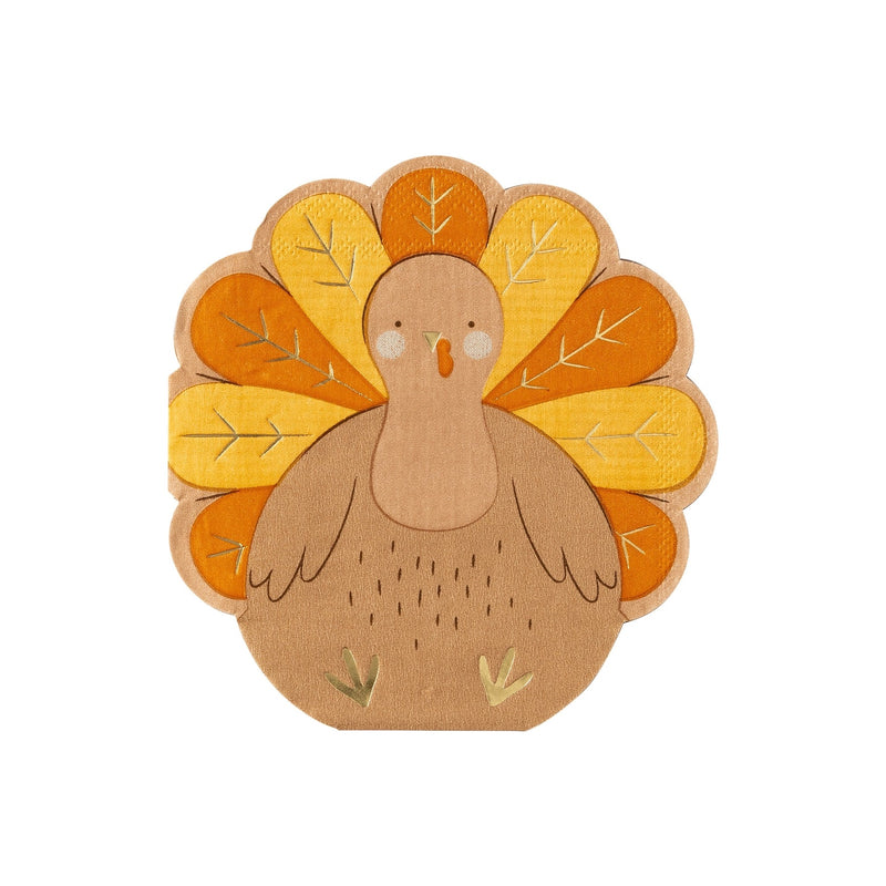 Charming turkey-shaped Thanksgiving napkins sit at the kids Thanksgiving table, adding a playful touch to your holiday meal while keeping little hands clean.