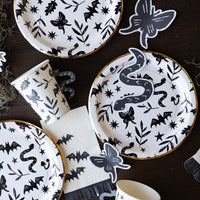 Snakes, bats and butterflies halloween paper plates.