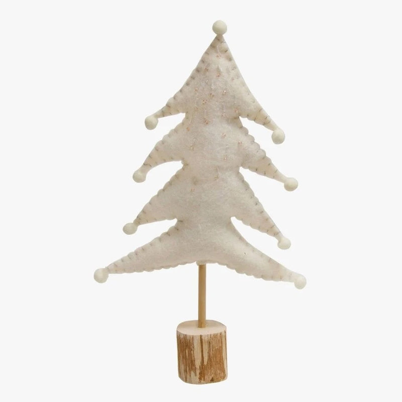 White felt Christmas tree perfect for your coffee table Christmas decor collection.