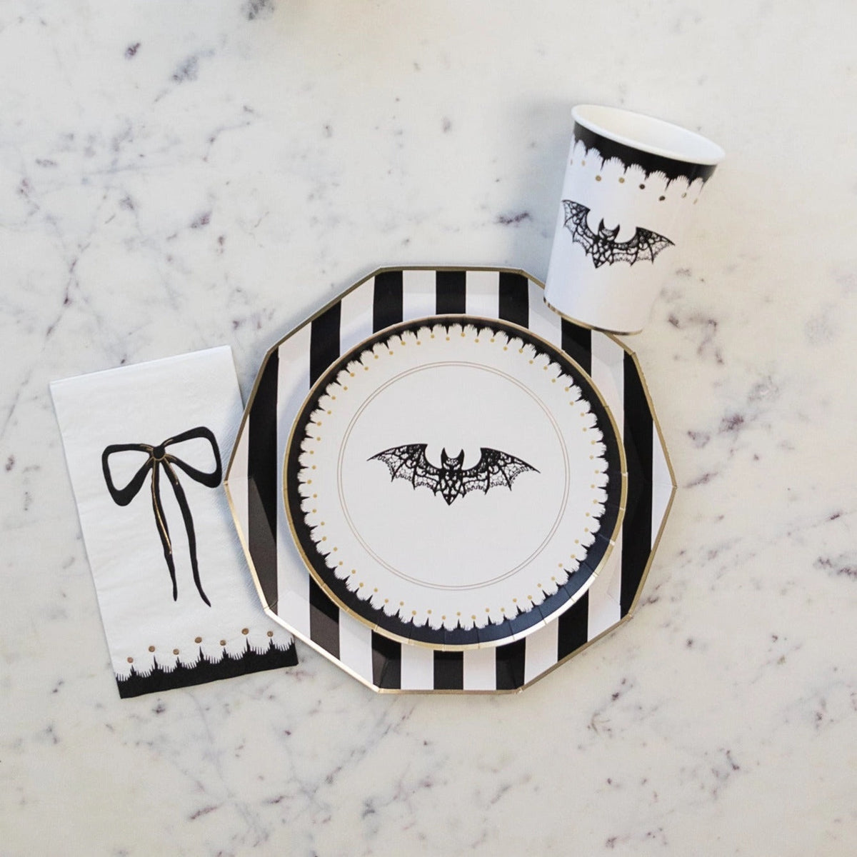 Elegant Halloween Dessert Lacy Bat Plates by Bonjour Fete. Check out the coordinating Elegant Large Plate to make a beautiful place setting! 