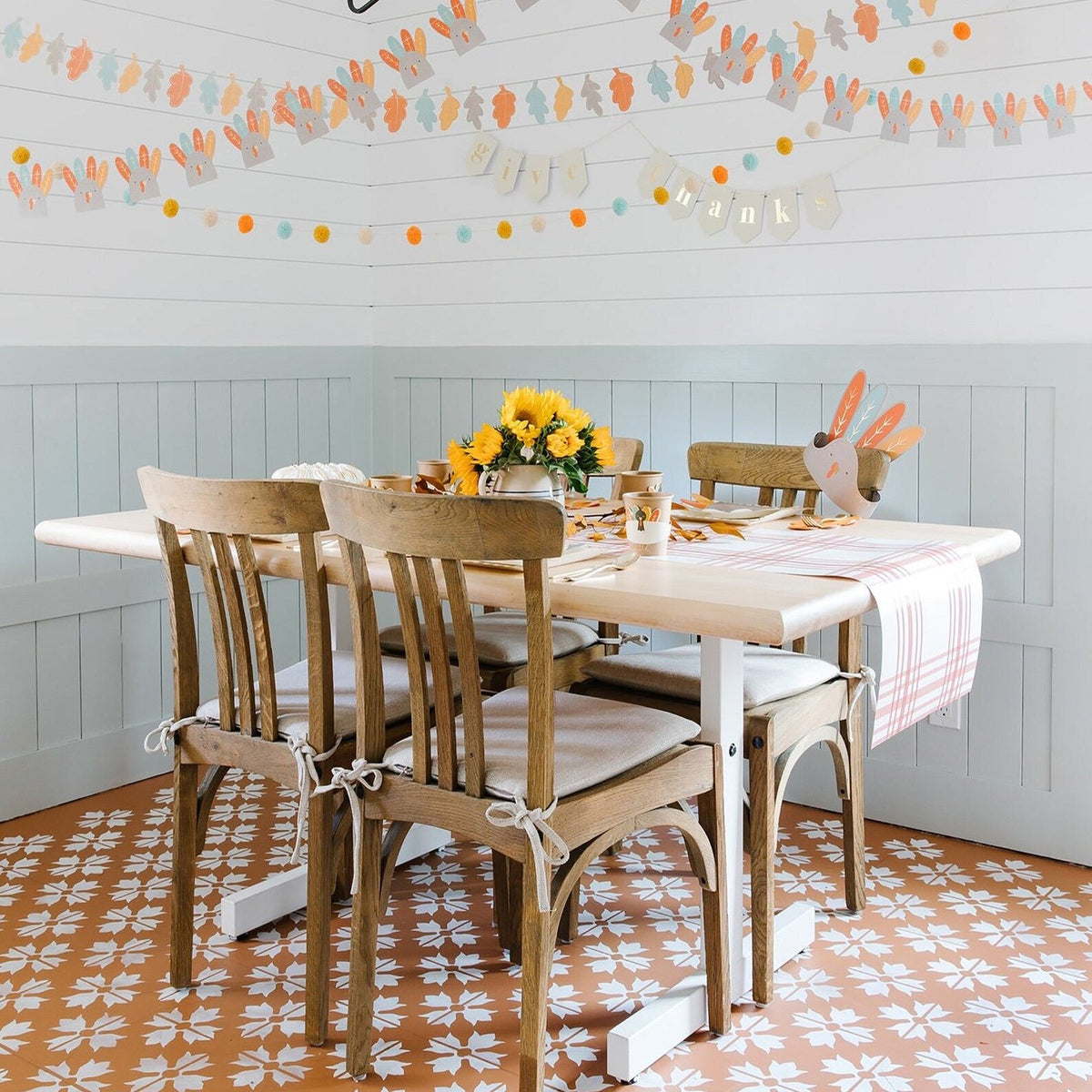 Table Setting Featuring Turkey Shaped Kids Thanksgiving Plates