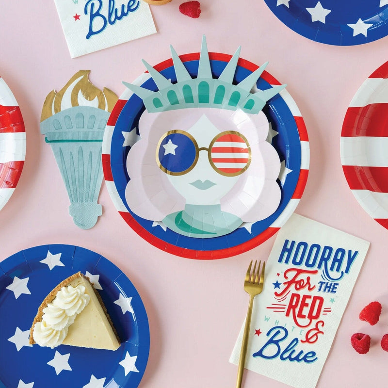 Blue paper plate with white stars - perfect for a 4th of July bbq or a Memorial Day Party.