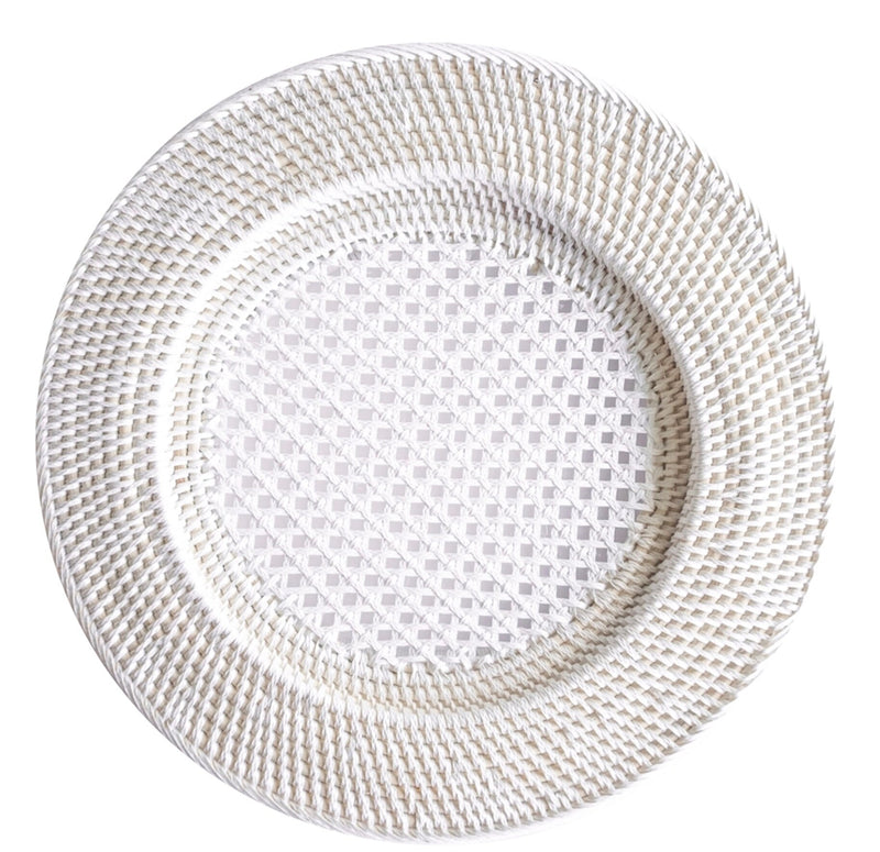 Bring the coast to your table with our White Rattan Charger Plates. These White Placemats are an essential part of creating a Tropical Tablescape, ideal for adding a touch of summer to any event. At 13.7 inches, they're versatile for both daily use and special gatherings.