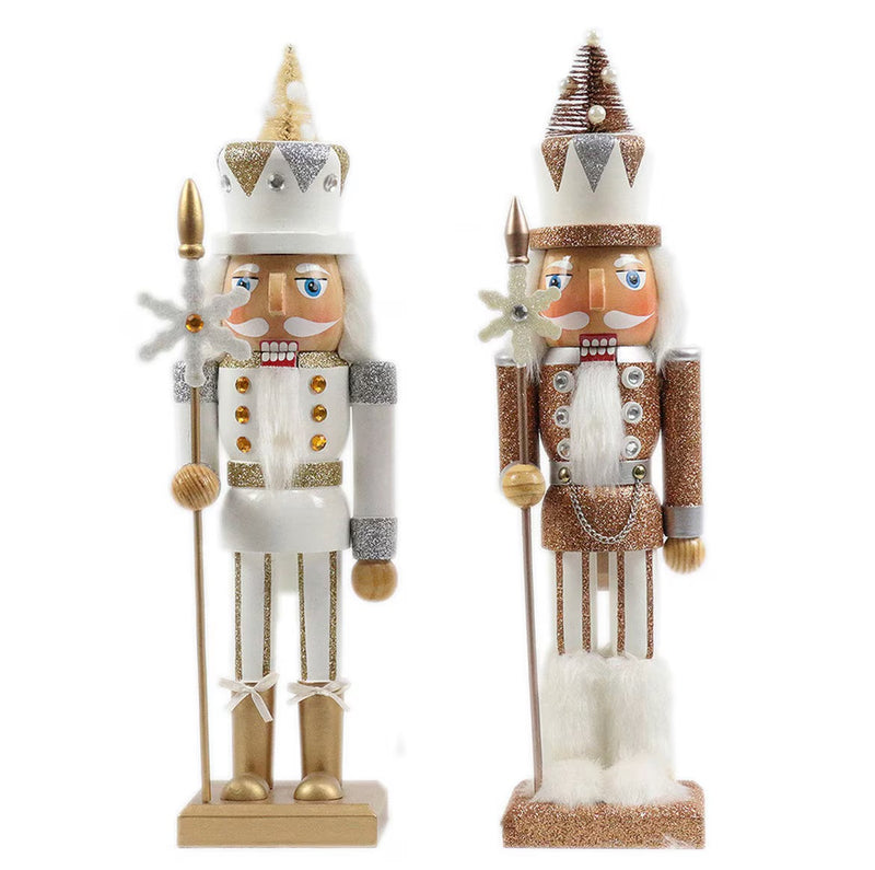 Gold and white Christmas nutcrackers perfect for a Christmas tablescape or Christmas coffee table decor.