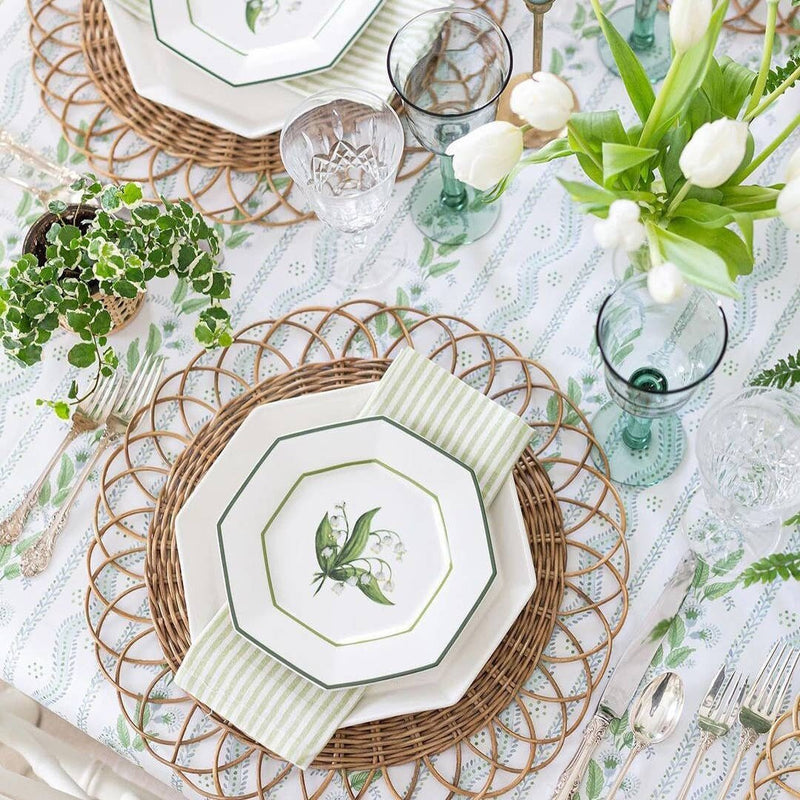 Elevate your dining experience with our 13.7" round Wicker Charger Plates. These boho charger plates feature a unique woven center and a spiraled outer edge, adding a rustic yet refined touch to your table decor. Perfect for dinner parties or everyday elegance, these placemats blend seamlessly with any setting.