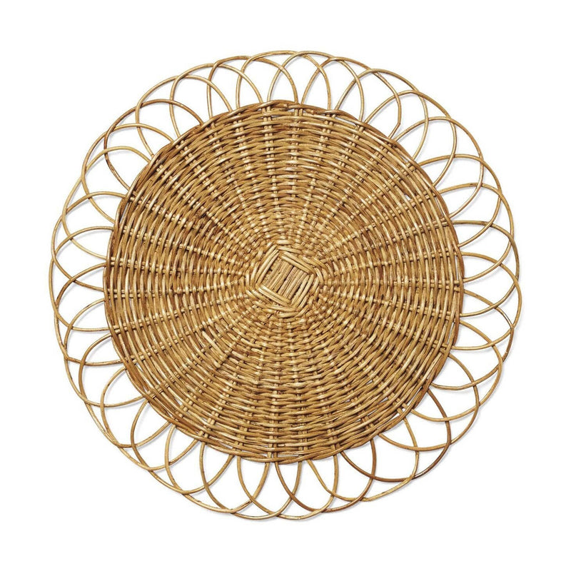 Elevate your dining experience with our 13.7" round Wicker Charger Plates. These boho charger plates feature a unique woven center and a spiraled outer edge, adding a rustic yet refined touch to your table decor. Perfect for dinner parties or everyday elegance, these placemats blend seamlessly with any setting.
