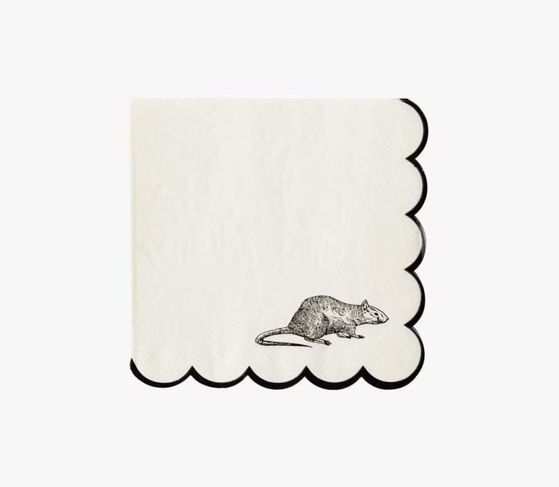 paper halloween napkins featuring a rat and a scalloped edge