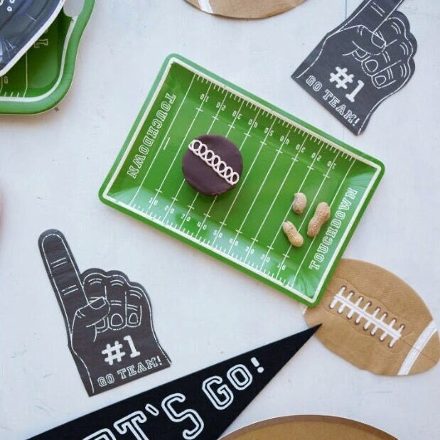 Football field shaped paper plate - perfect for tailgate party