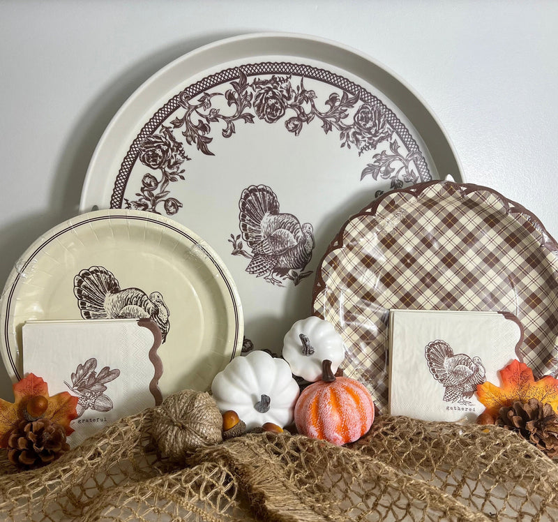 Brown and white turkey Thanksgiving Bamboo Tray