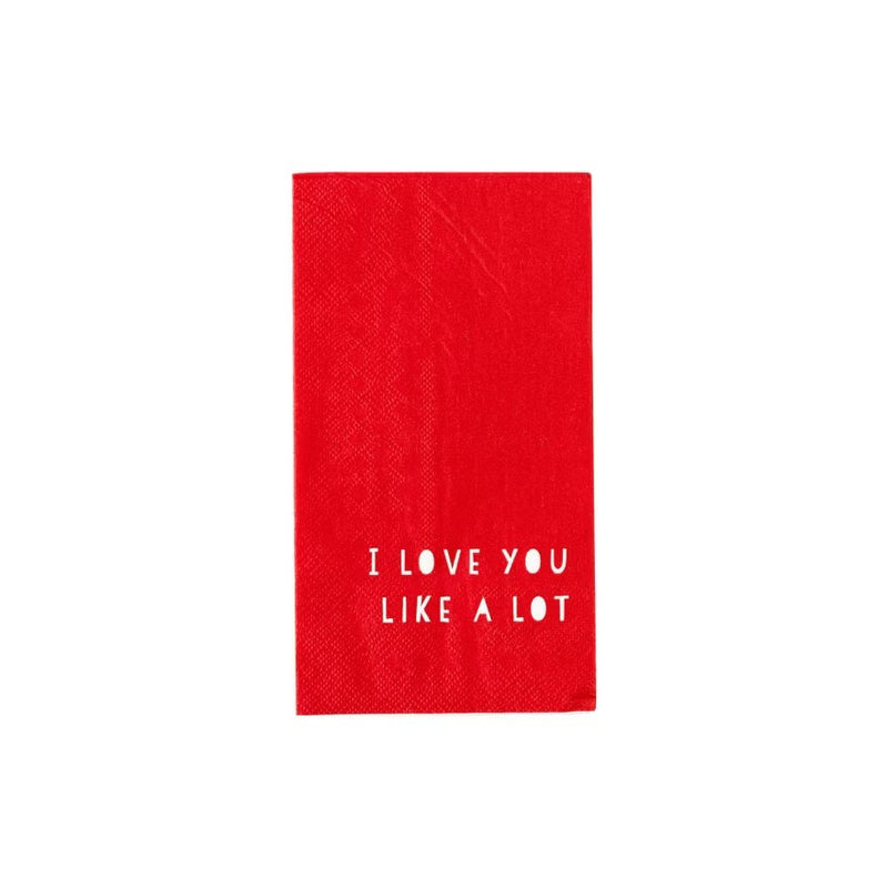 I love you like a lot red paper napkins are perfect for a Valentines Day Party or an Anniversary Party
