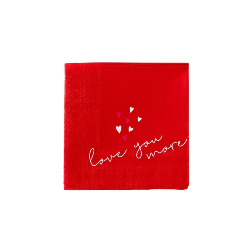 love you more red cocktail napkins perfect for a valentines day party or an anniversary party