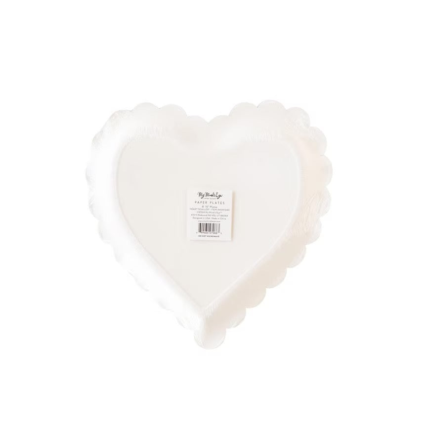 White heart-shaped paper plates with black scalloped edges - perfect for valentines day or an anniversary party