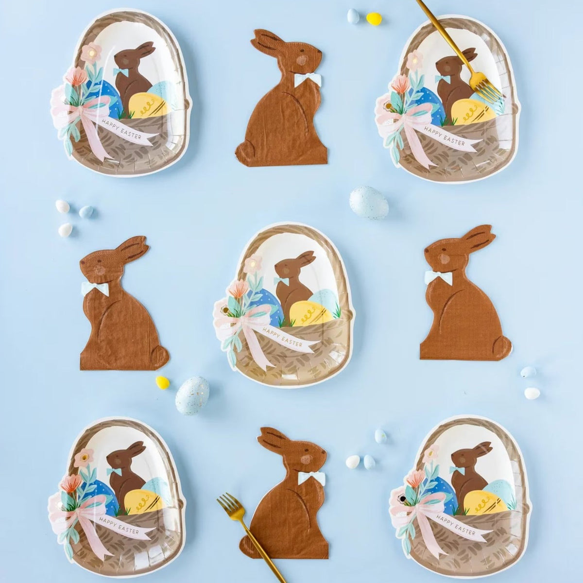 A chocolate bunny shaped paper easter napkins with a cute bow tie - perfect for an easter party or an easter brunch.