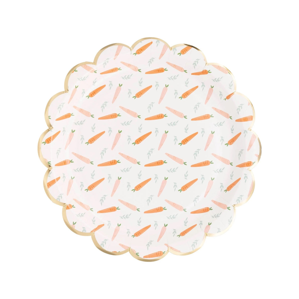 Paper Easter plates with scalloped edges and a carrot design - perfect for an Easter party or brunch
