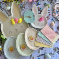 Easter plates shaped like eggs - pastel egg shaped plates perfect for an easter table and easter brunch.