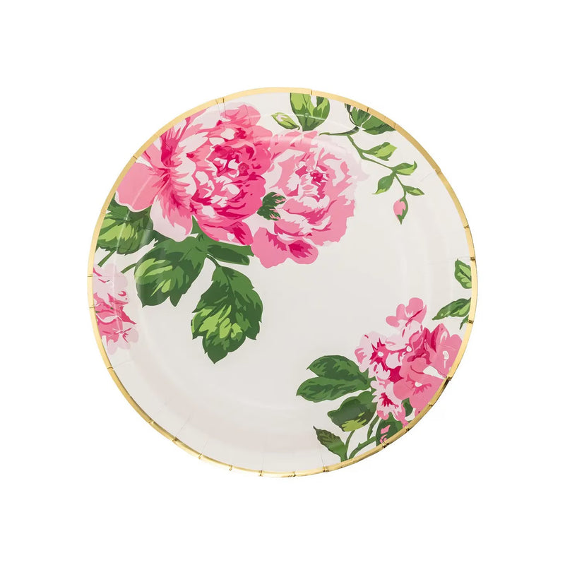 Pink Floral Party Plates - Set of 8 - Garden Flowers Bridal Shower Baby Shower Paper Plates - Cake Reception Luncheon Dinner - Easter